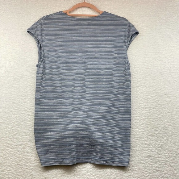 Deletta Womens Shirt Medium Blue White Striped V Neck Anthropologie Knot Stretch - Picture 2 of 10